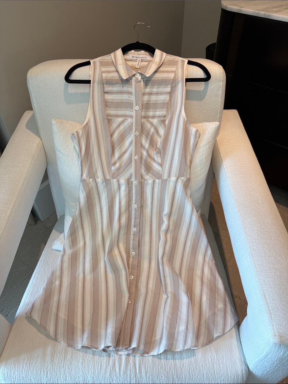 BCBGeneration Sleeveless Striped Button-Front Dress - Light Pink & White